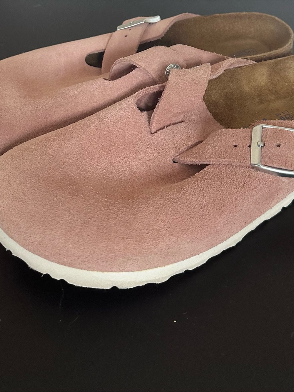 Birkenstock Suede Slip-On Clogs in Dusty Pink - Picture 2 of 5